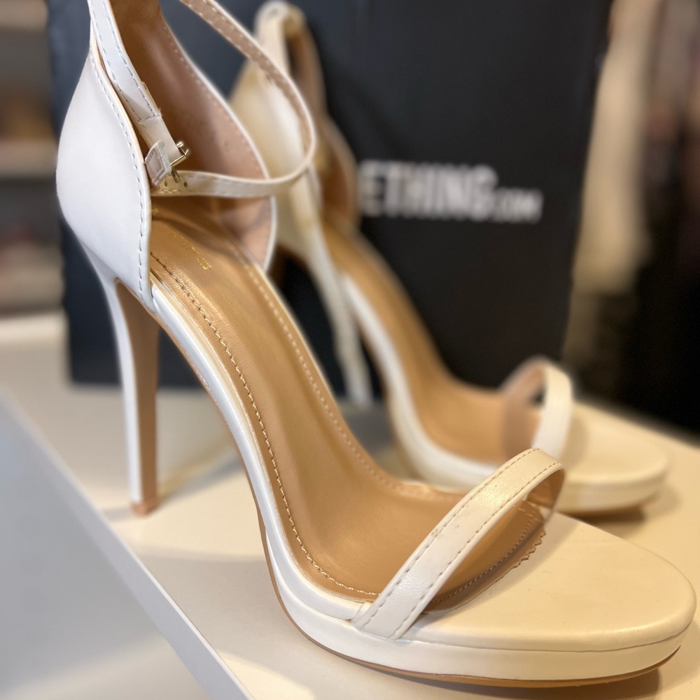 White Single Strap Heel Sandals